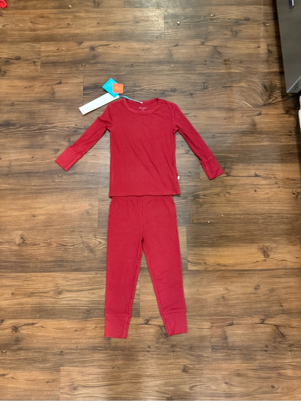 Posh Peanut Dark Red Ribbed Kids Pajama Set - Long Sleeve Top & Pants